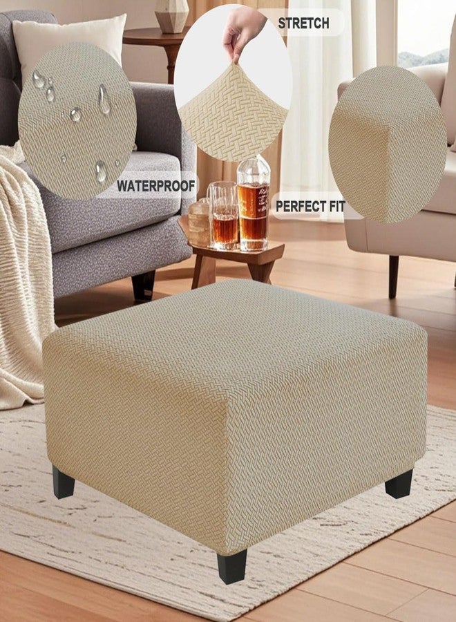 Levoberg Waterproof Square Ottoman Cover Large Square Folding Storage Ottoman Bench Slipcovers Footrest Stool Covers Oversized Ottoman Coffee Table Covers Cube with Elastic Bottom L Sand - Image 2